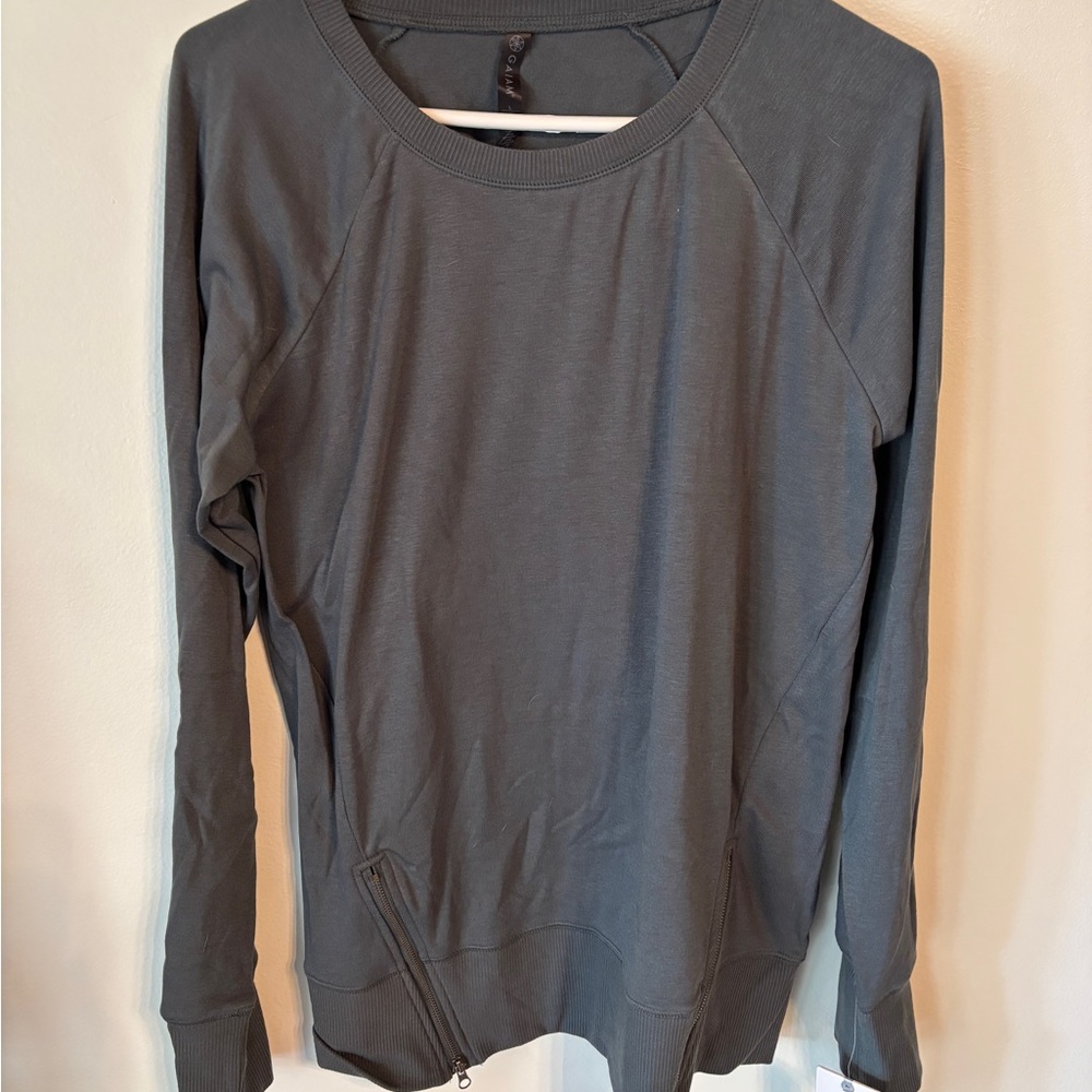 NEW Gaiam L Women's Green Lotus Zipper Sweatshirt Top Long Sleeve